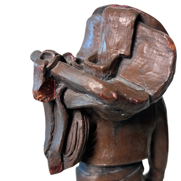 Vintage Largo Sculpture High Plain Drifter Cowboy with Saddle on Shoulder 13" - Picture 9 of 12